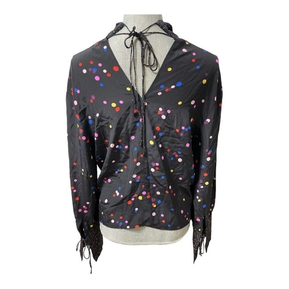 TopShop long sleeves polka dot blouse with tie in the back and on sleeves size 8 - Picture 3 of 11